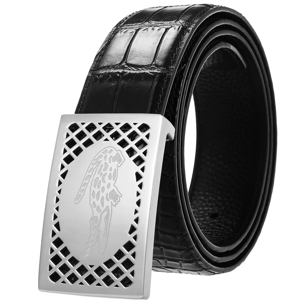 JMT-056330 Leather Belt with Stainless Steel Buckle - 3.8CM Width, First Layer Cowhide, Model LY38-61511-8
