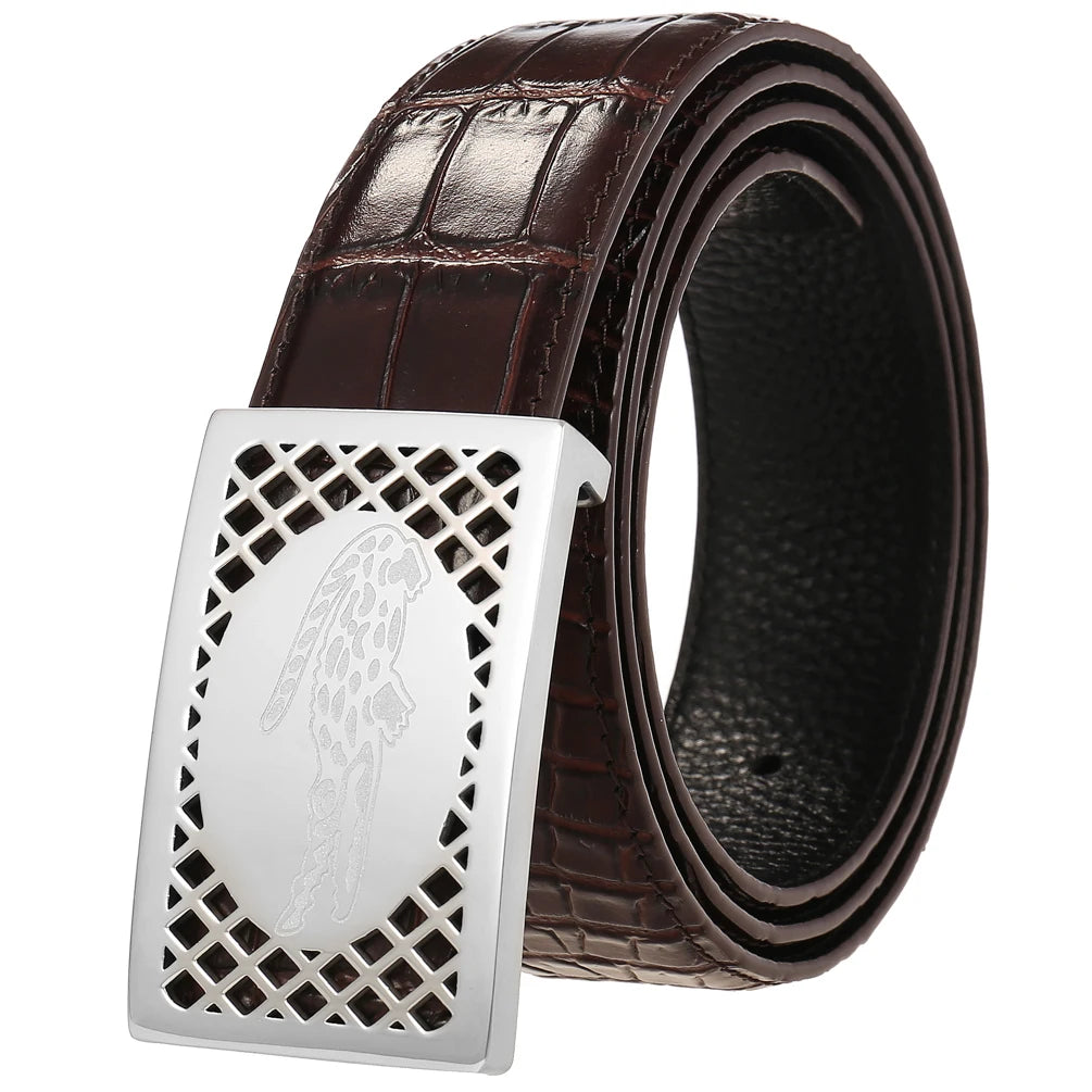 JMT-056330 Leather Belt with Stainless Steel Buckle - 3.8CM Width, First Layer Cowhide, Model LY38-61511-8