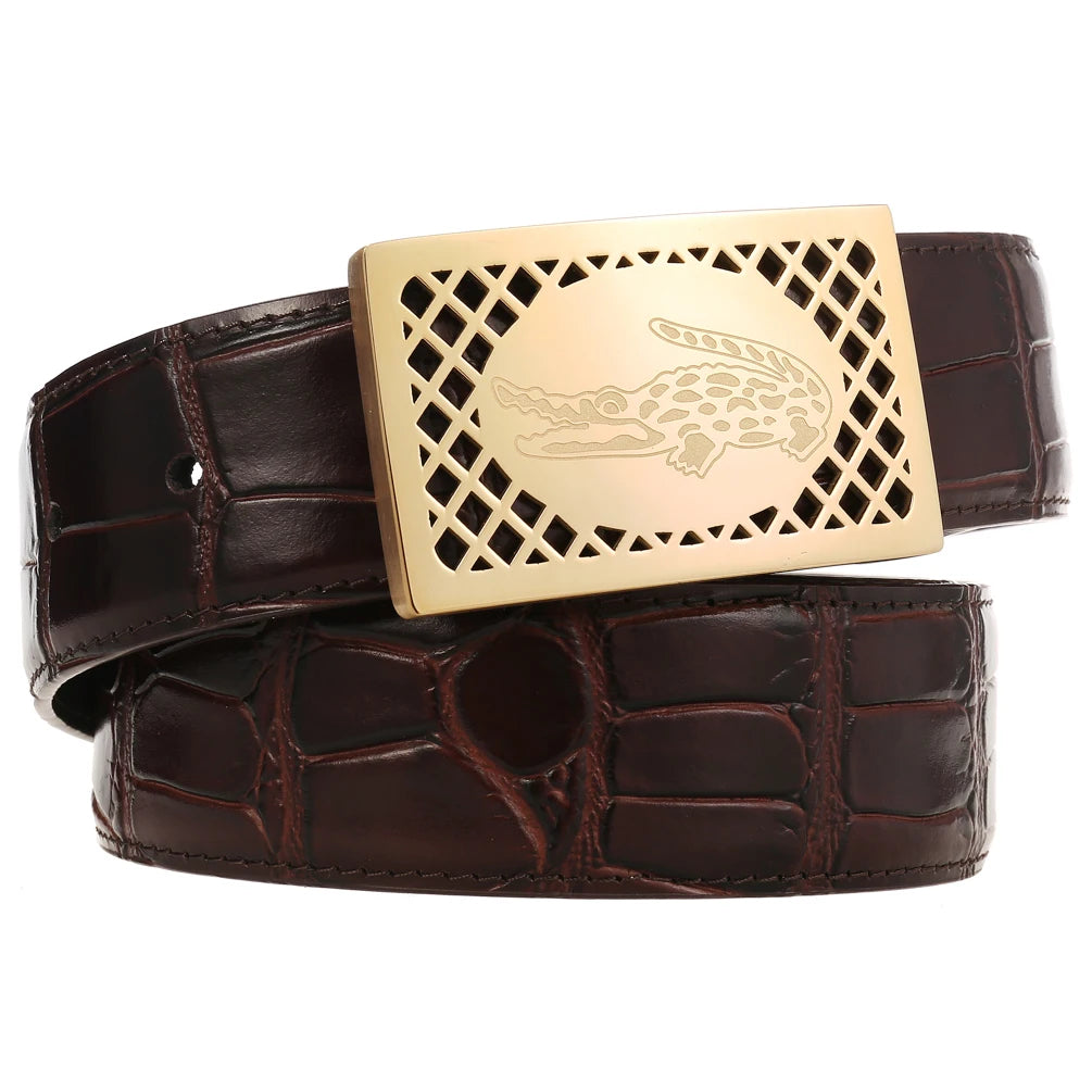 JMT-056330 Leather Belt with Stainless Steel Buckle - 3.8CM Width, First Layer Cowhide, Model LY38-61511-8