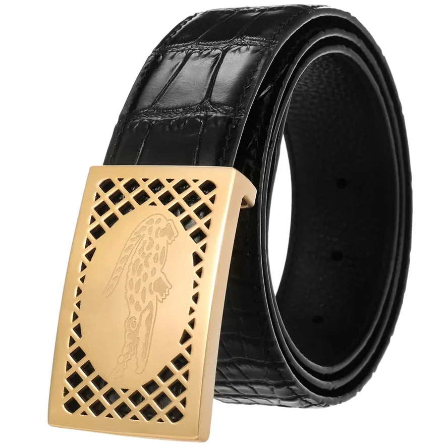 JMT-056330 Leather Belt with Stainless Steel Buckle - 3.8CM Width, First Layer Cowhide, Model LY38-61511-8