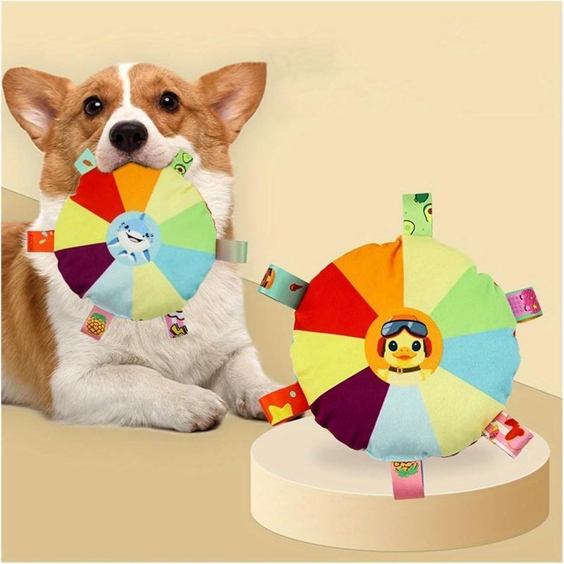JMT-056394 Interactive Plush Dog Flying Disc Chew Toy with Bells - Washable and Bite-Resistant Tug-of-War Pet Accessory