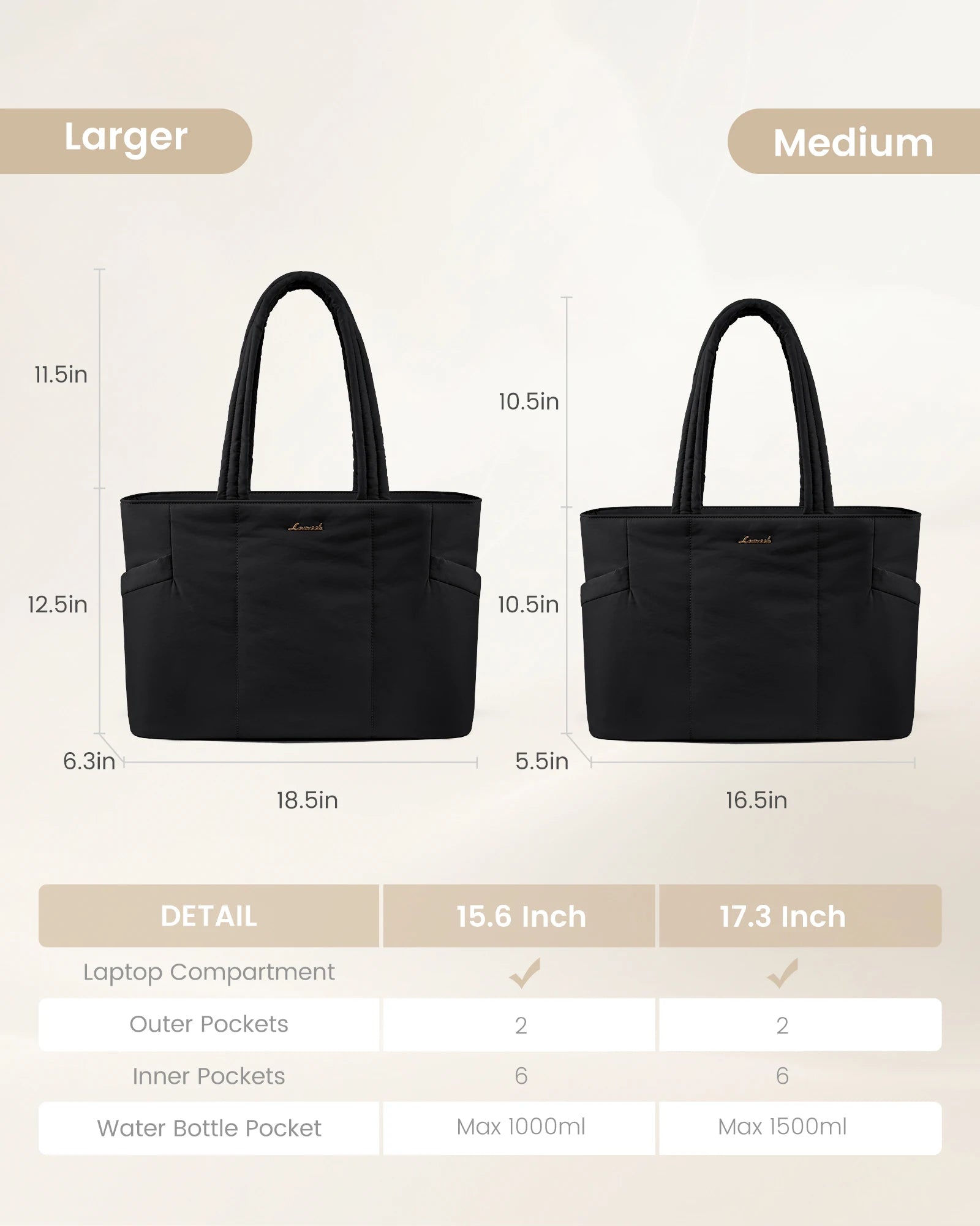 JMT-056394 Lightweight Puffer Laptop Tote Bag with Clutch Purse for 15.6 Inch Computers