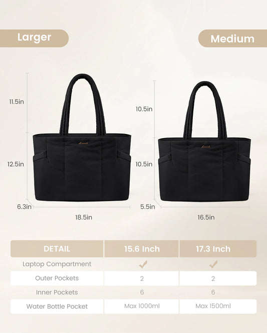JMT-056394 Lightweight Puffer Laptop Tote Bag with Clutch Purse for 15.6 Inch Computers
