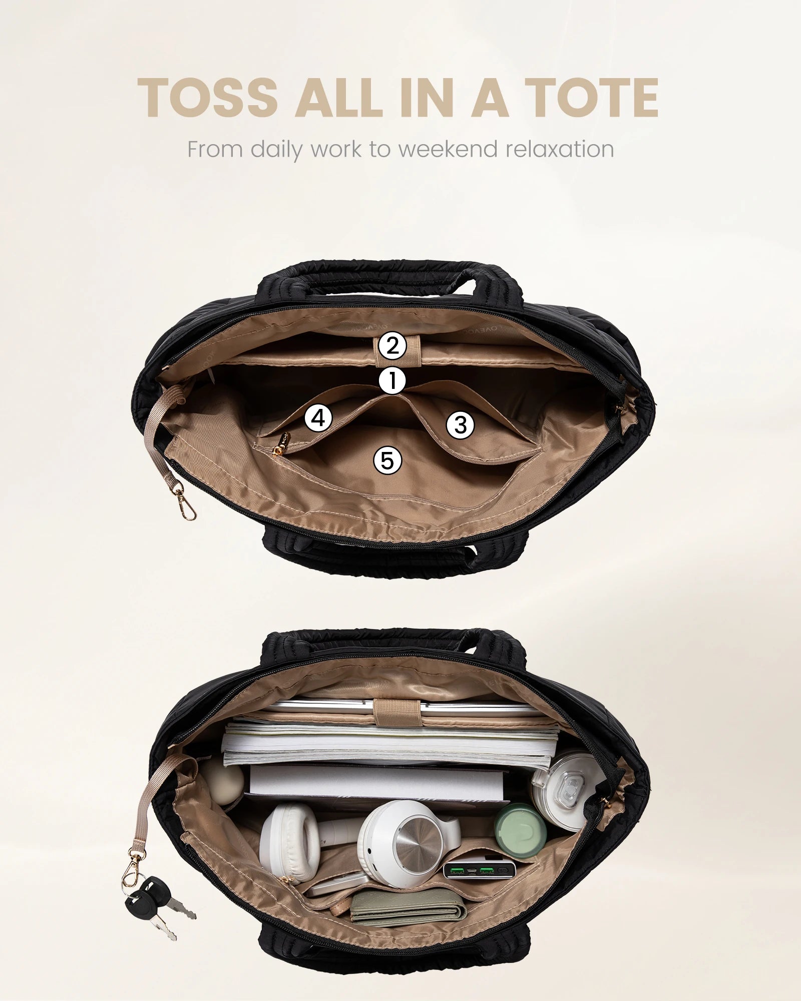 JMT-056394 Lightweight Puffer Laptop Tote Bag with Clutch Purse for 15.6 Inch Computers