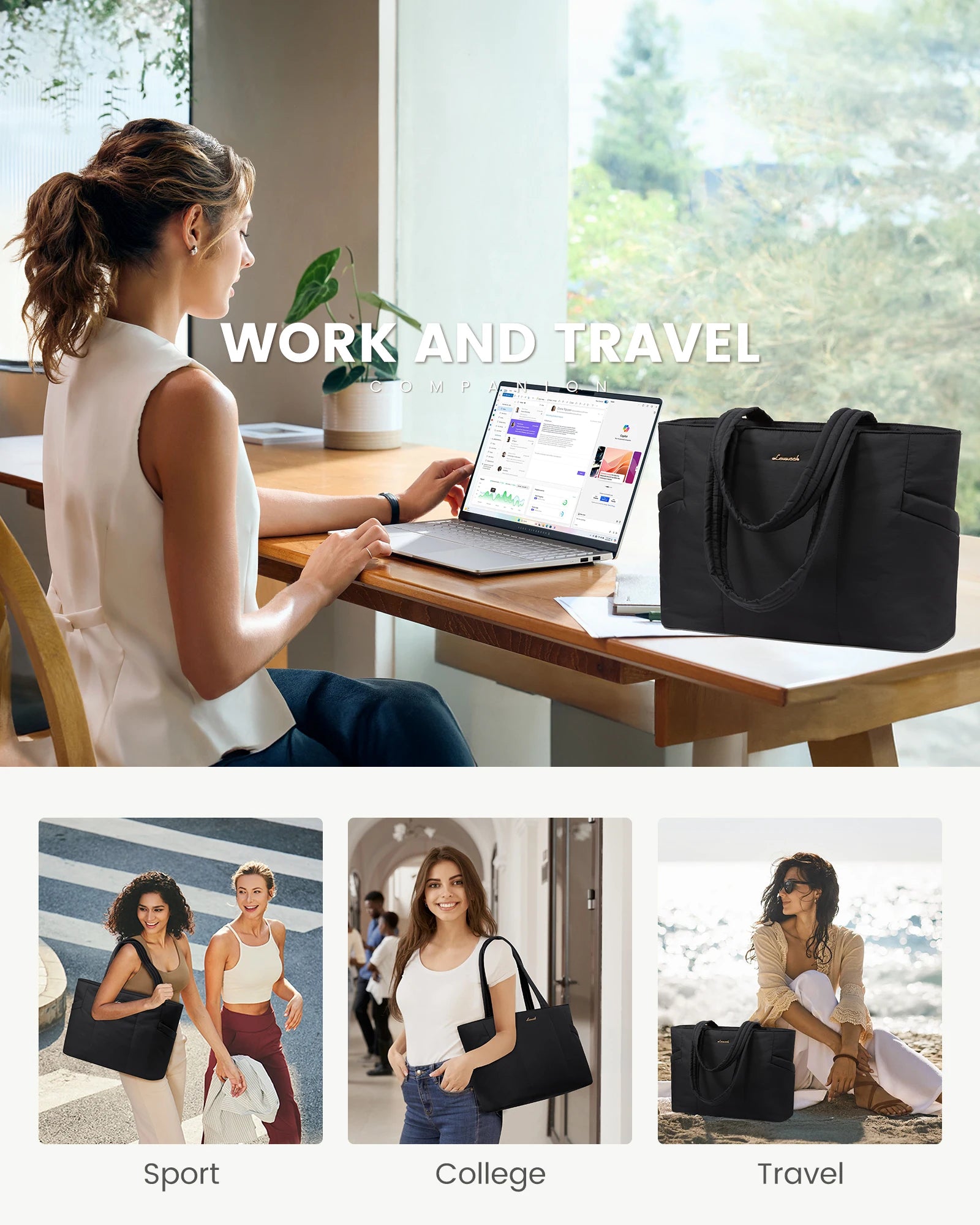 JMT-056394 Lightweight Puffer Laptop Tote Bag with Clutch Purse for 15.6 Inch Computers