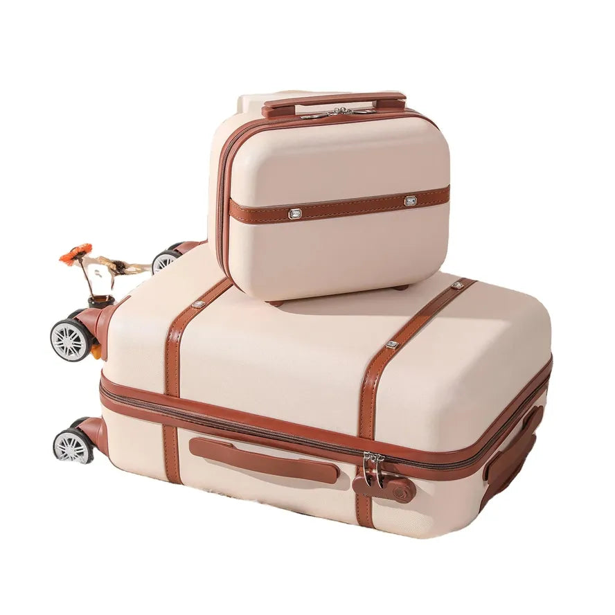 JMT-056522 Vintage 2-Piece Trolley Luggage Set with Hard Wheels, 20"-26" Travel Suitcase