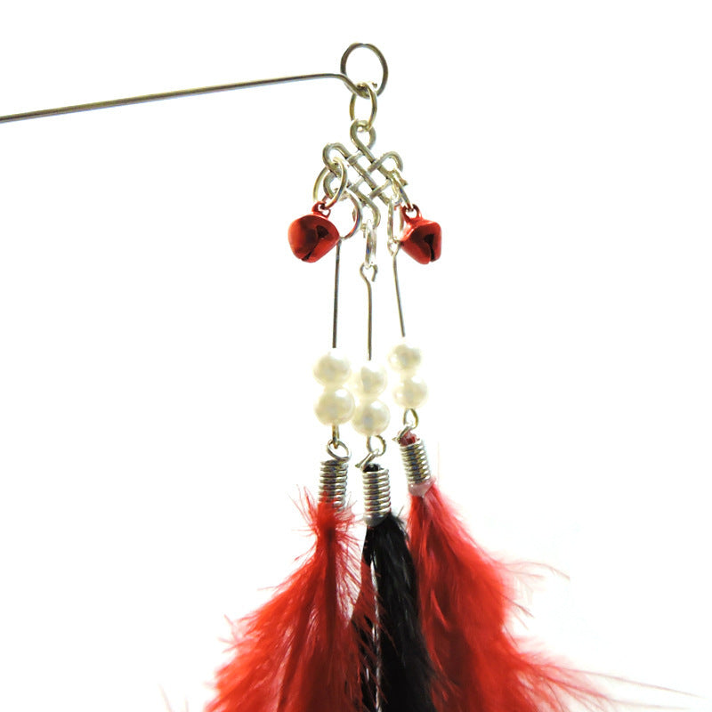 JMT-056714 Feather Wand with Metal and Plastic Rods for Engaging Cat Playtime