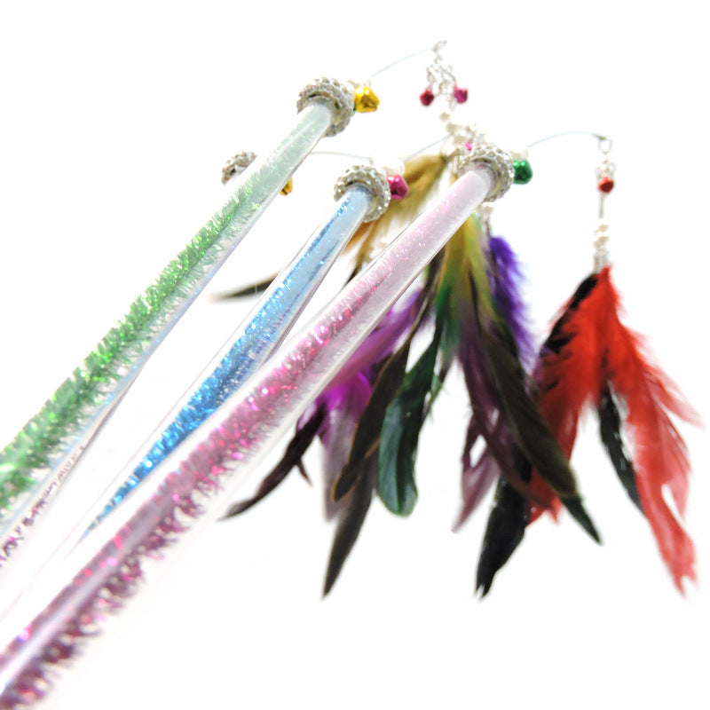 JMT-056714 Feather Wand with Metal and Plastic Rods for Engaging Cat Playtime