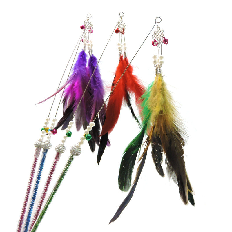 JMT-056714 Feather Wand with Metal and Plastic Rods for Engaging Cat Playtime
