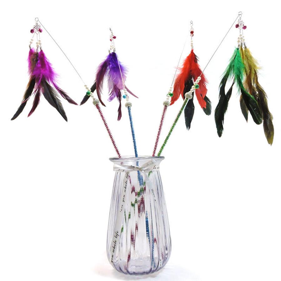 JMT-056714 Feather Wand with Metal and Plastic Rods for Engaging Cat Playtime