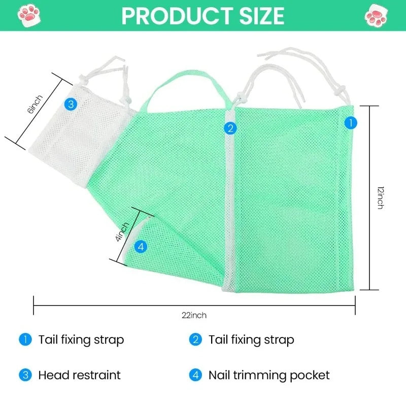 JMT-057802 Pet Grooming Shower Bag - Adjustable Mesh Restraint for Bathing and Nail Trimming, Scratch Prevention