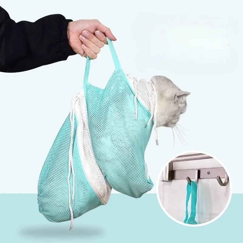 JMT-057802 Pet Grooming Shower Bag - Adjustable Mesh Restraint for Bathing and Nail Trimming, Scratch Prevention