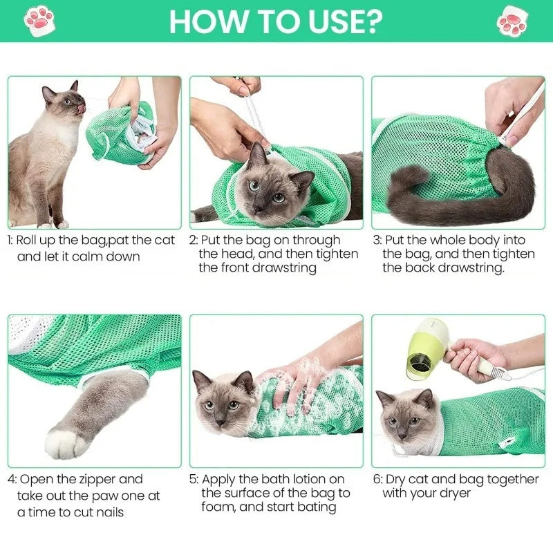 JMT-057802 Pet Grooming Shower Bag - Adjustable Mesh Restraint for Bathing and Nail Trimming, Scratch Prevention