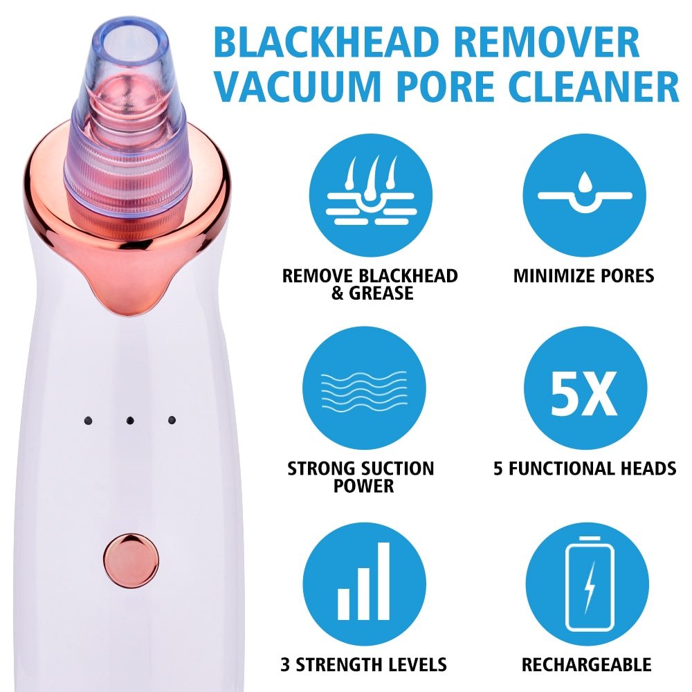 JMT-057866 Electric Blackhead Remover with 5 Suction Heads, Acne Treatment & Skin Rejuvenation Device