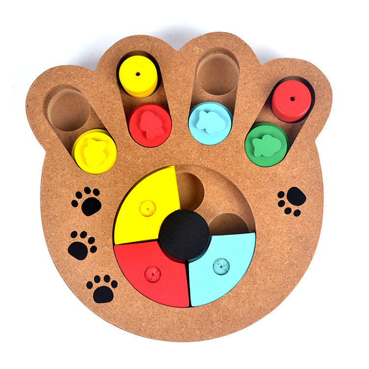 JMT-057866 Multi-Functional Wooden Puzzle Toy for Dogs – Interactive Play & Feeding with Paw and Bone Designs
