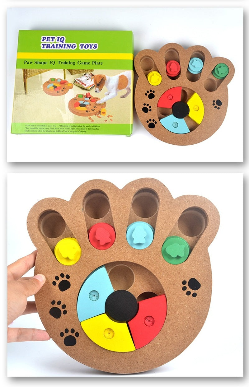JMT-057866 Multi-Functional Wooden Puzzle Toy for Dogs – Interactive Play & Feeding with Paw and Bone Designs