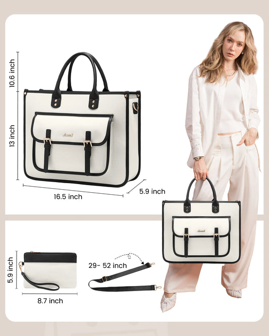 JMT-058698 Leather Canvas Laptop Bag for 15.6-Inch Laptops - Versatile Shoulder Messenger Tote with Purse