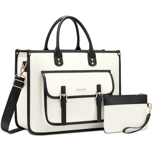 JMT-058698 Leather Canvas Laptop Bag for 15.6-Inch Laptops - Versatile Shoulder Messenger Tote with Purse