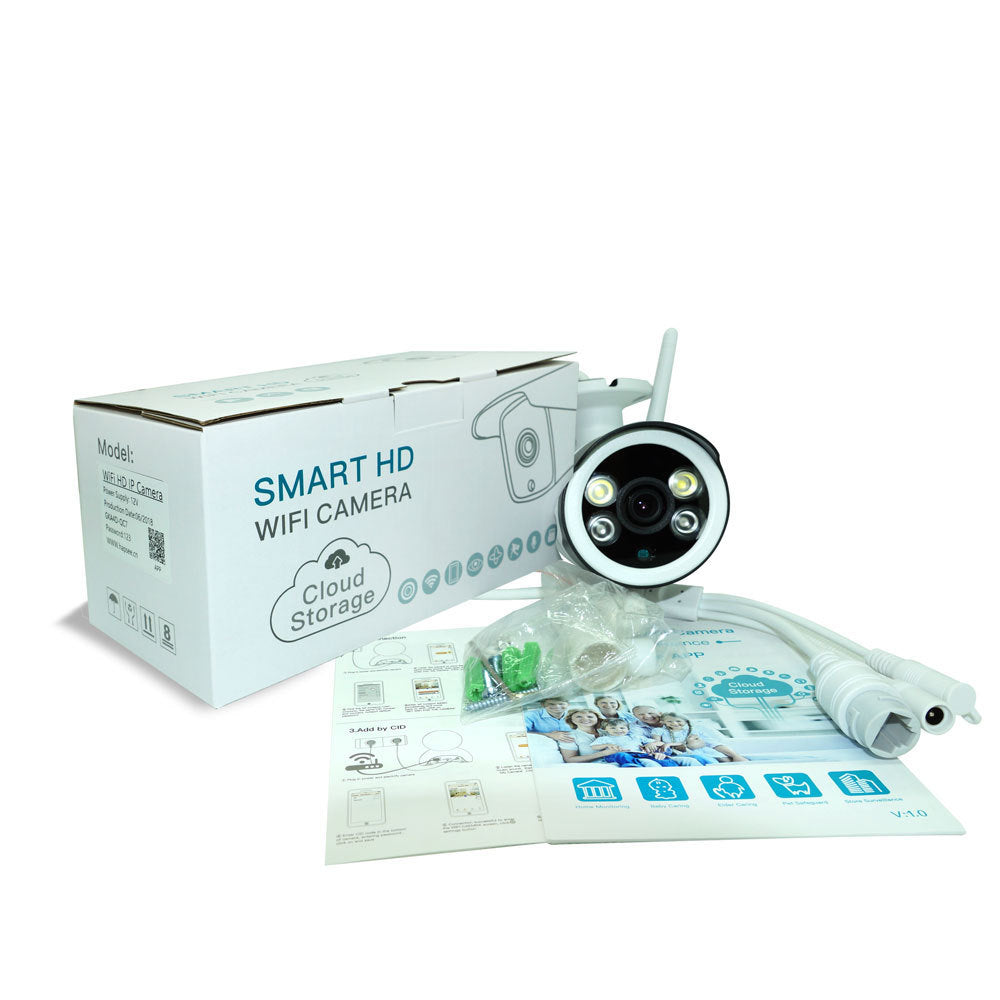 JMT-059210 Outdoor Waterproof WiFi Surveillance Camera with Infrared and White Light – 720P/1080P Resolution, Metal Construction, Supports Remote Monitoring