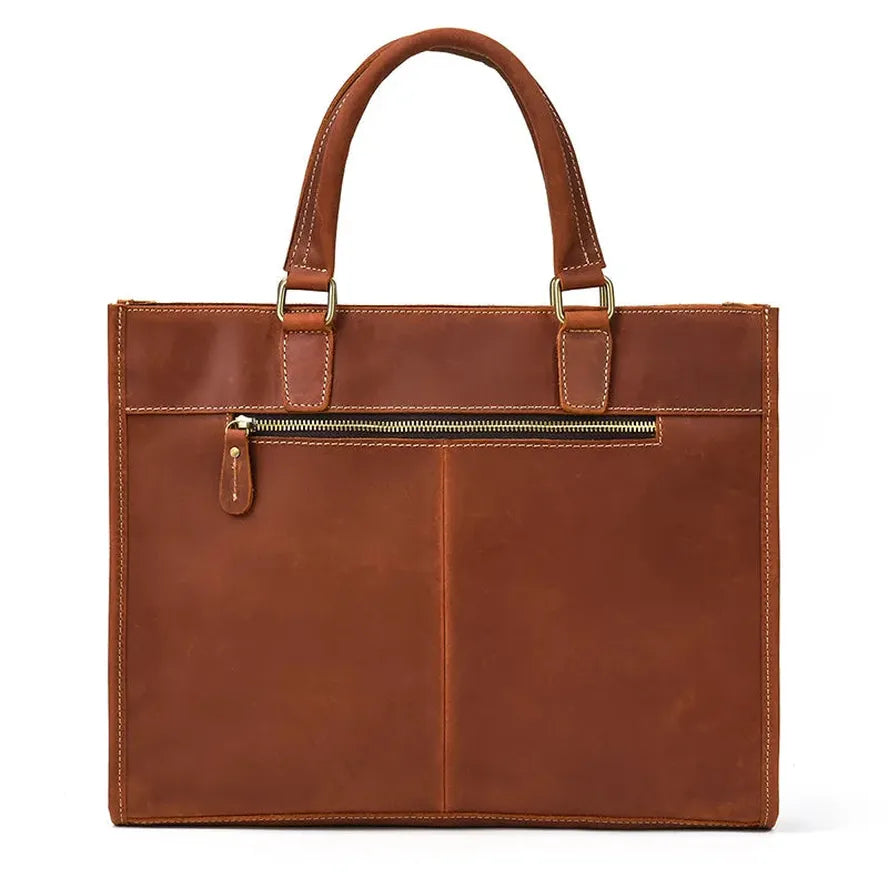 JMT-059274 Genuine Crazy Horse Leather Briefcase Tote for 14" Laptops - Retro Brown Messenger Bag