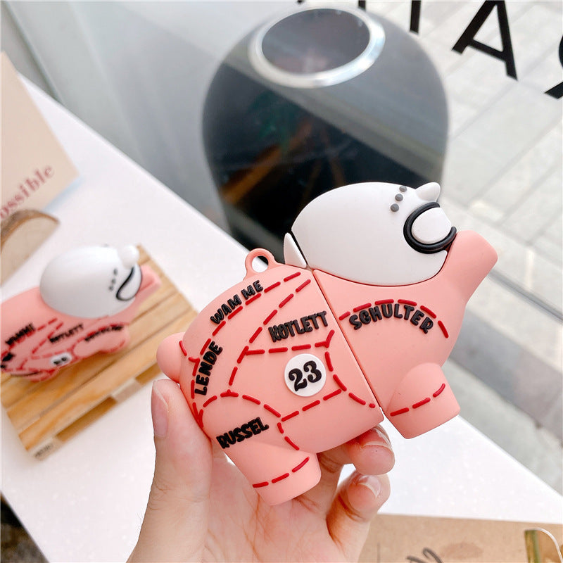 JMT-059850 Pink Pig Silicone Earphone Sleeve for AirPods 1/2 and Pro 3 with Hook