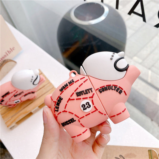 JMT-059850 Pink Pig Silicone Earphone Sleeve for AirPods 1/2 and Pro 3 with Hook