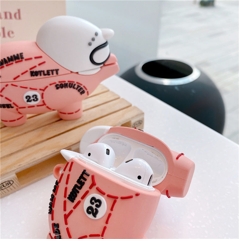 JMT-059850 Pink Pig Silicone Earphone Sleeve for AirPods 1/2 and Pro 3 with Hook