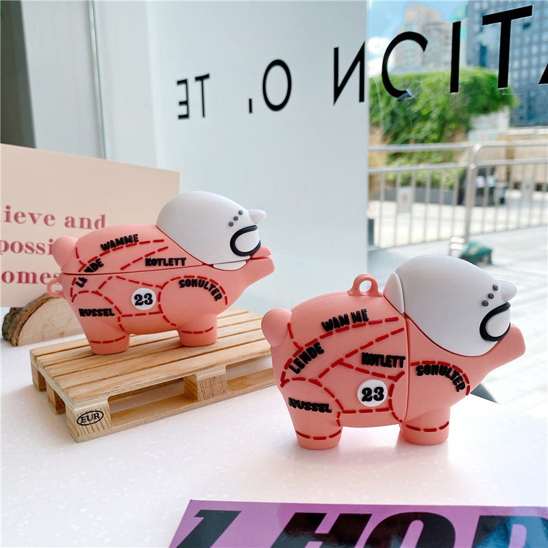 JMT-059850 Pink Pig Silicone Earphone Sleeve for AirPods 1/2 and Pro 3 with Hook