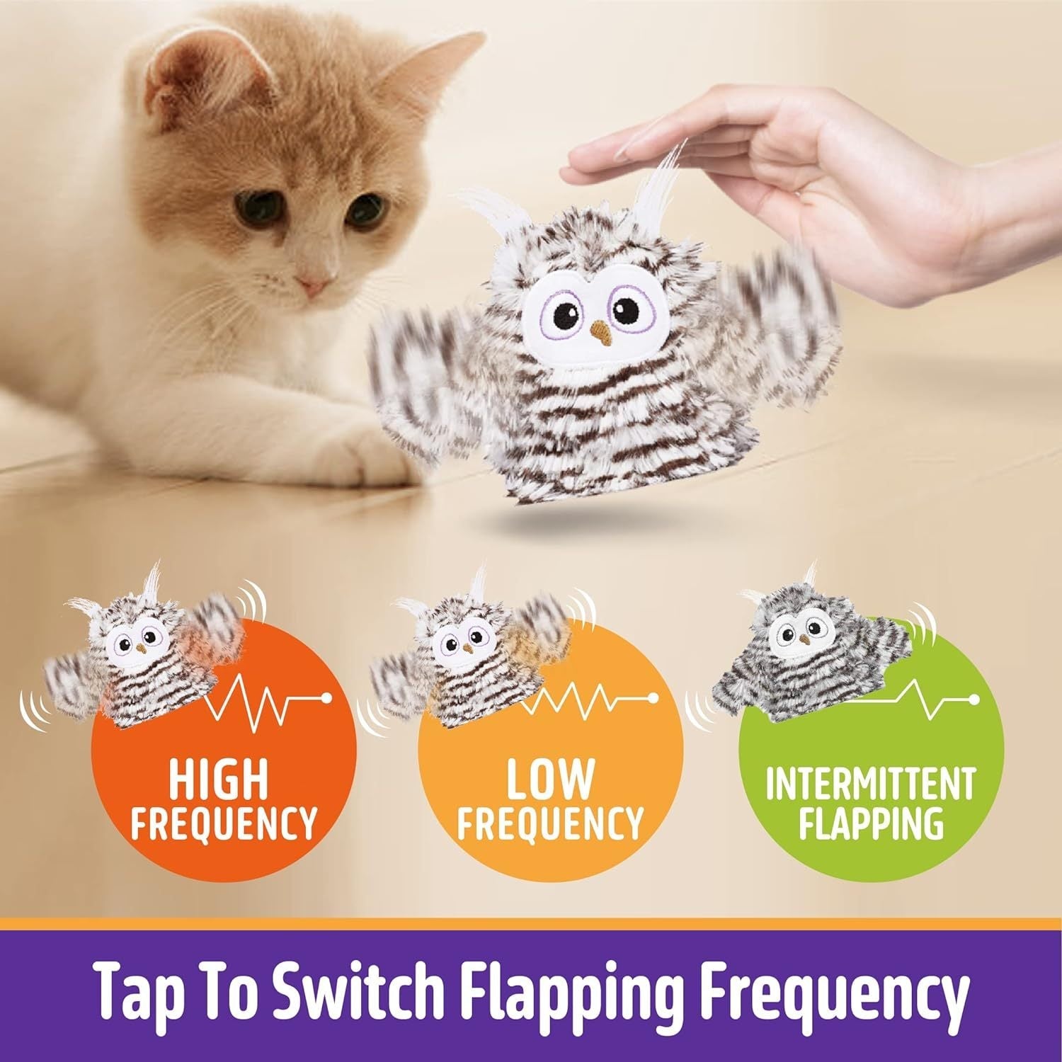 JMT-059850 Rechargeable Automatic Cat Toy - Interactive Owl with Catnip, Flapping Wings & Melodic Sounds for Indoor Play