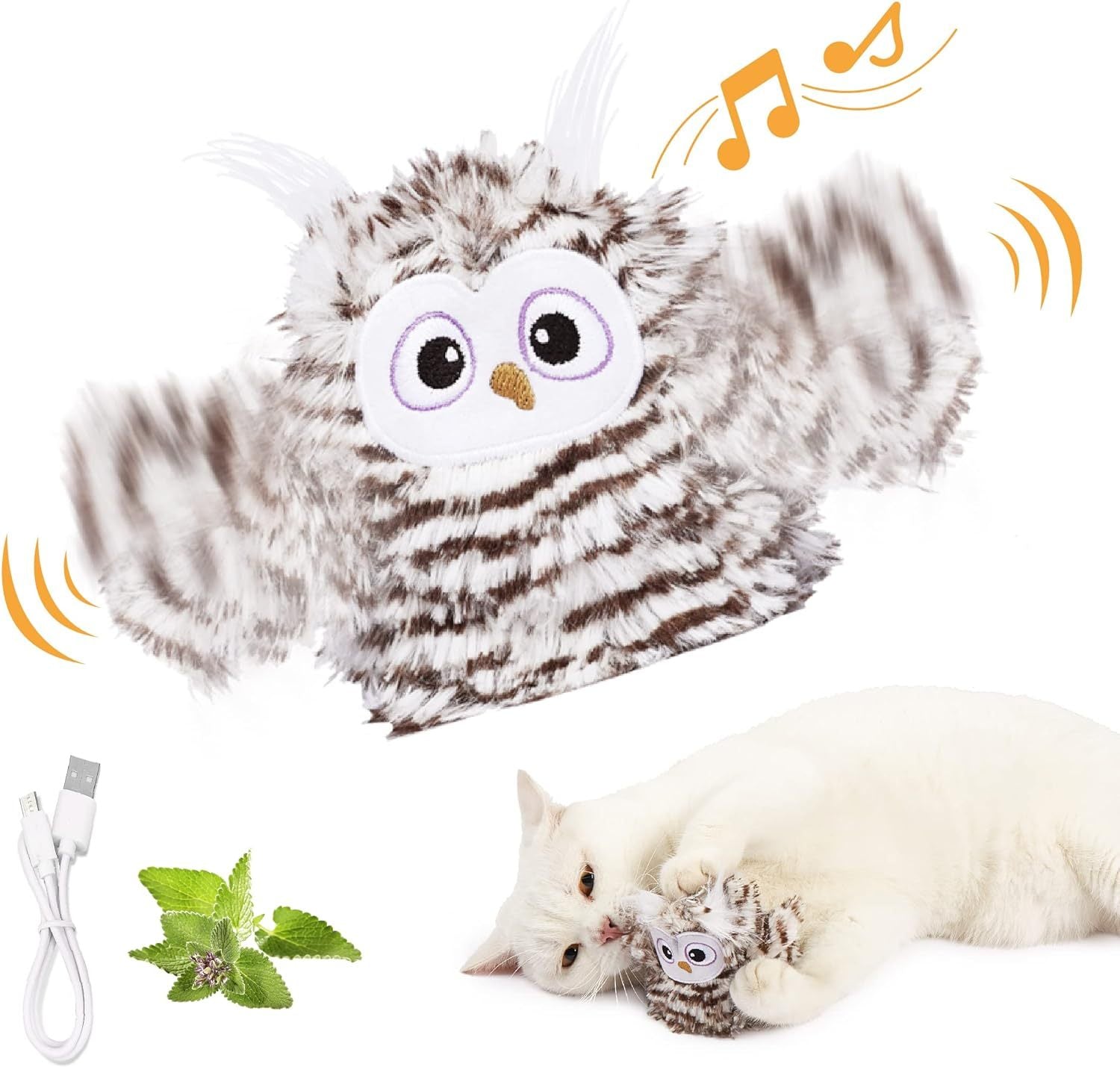 JMT-059850 Rechargeable Automatic Cat Toy - Interactive Owl with Catnip, Flapping Wings & Melodic Sounds for Indoor Play