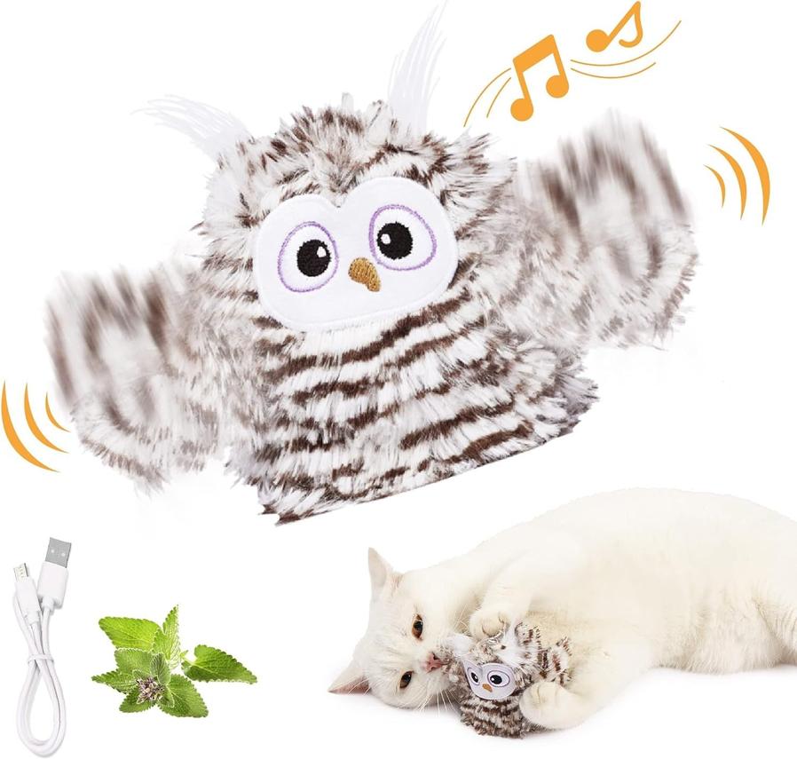JMT-059850 Rechargeable Automatic Cat Toy - Interactive Owl with Catnip, Flapping Wings & Melodic Sounds for Indoor Play