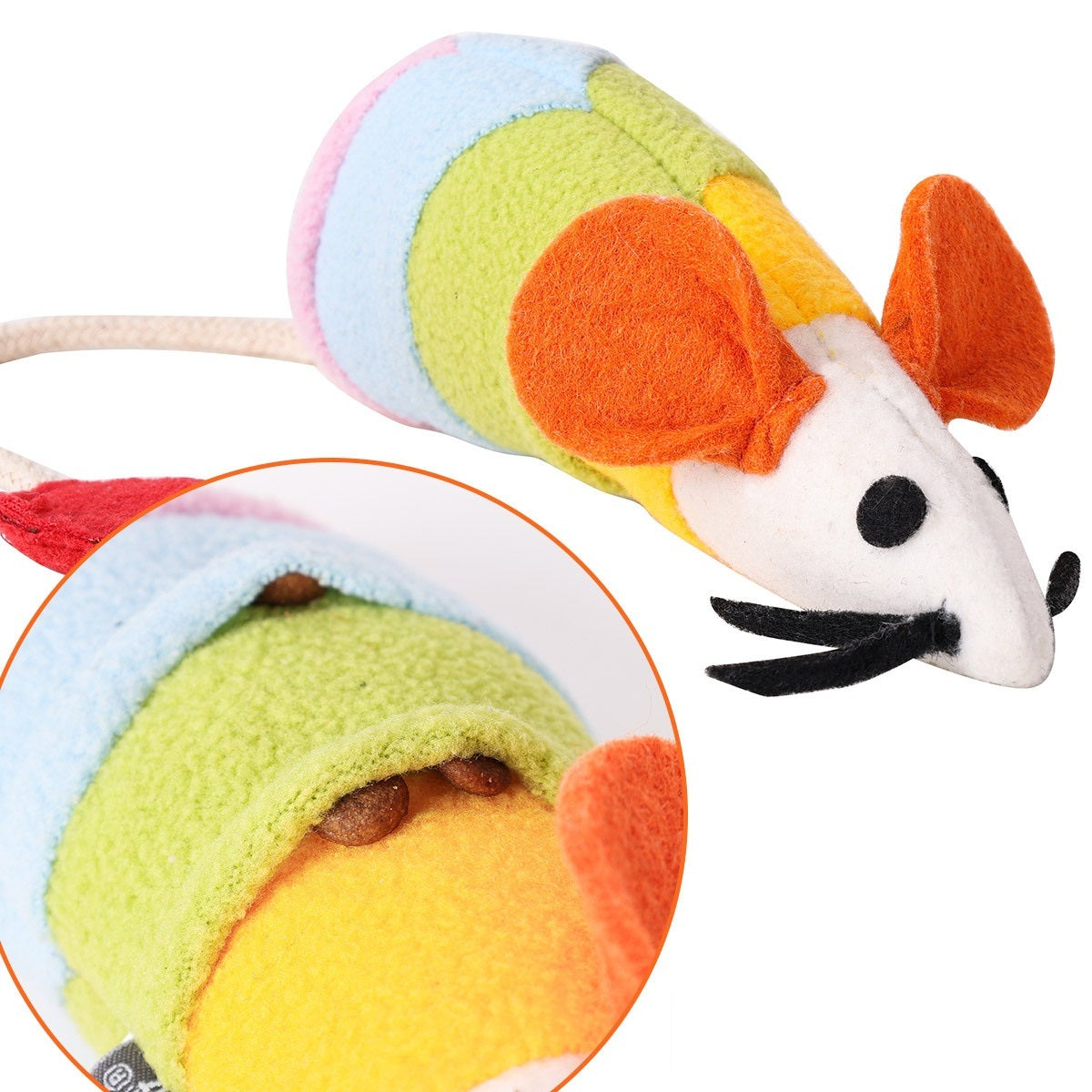 JMT-060170 Rainbow Mouse Plush Cat Toy - Fleece Chew Toy, Bite Resistant, 36x18x6CM