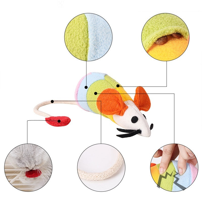 JMT-060170 Rainbow Mouse Plush Cat Toy - Fleece Chew Toy, Bite Resistant, 36x18x6CM