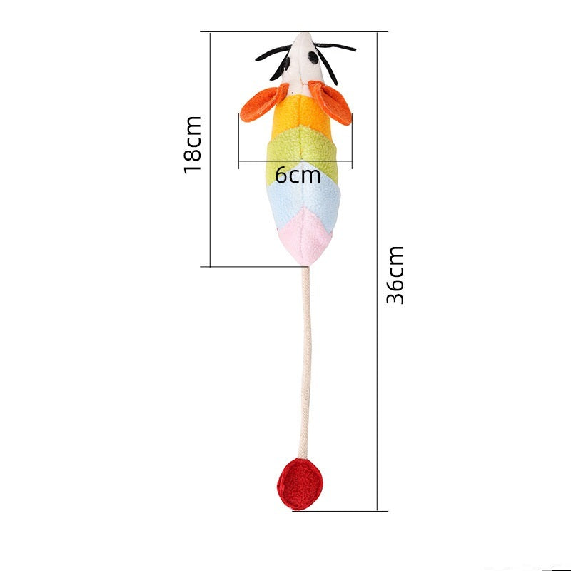 JMT-060170 Rainbow Mouse Plush Cat Toy - Fleece Chew Toy, Bite Resistant, 36x18x6CM