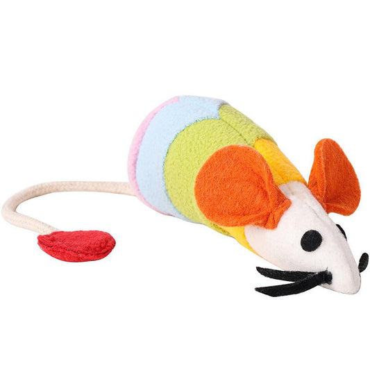 JMT-060170 Rainbow Mouse Plush Cat Toy - Fleece Chew Toy, Bite Resistant, 36x18x6CM