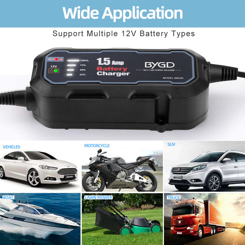 JMT-060362 12V Intelligent Battery Charger for Cars and Motorcycles - 1500mA Lead-Acid Repair Charger