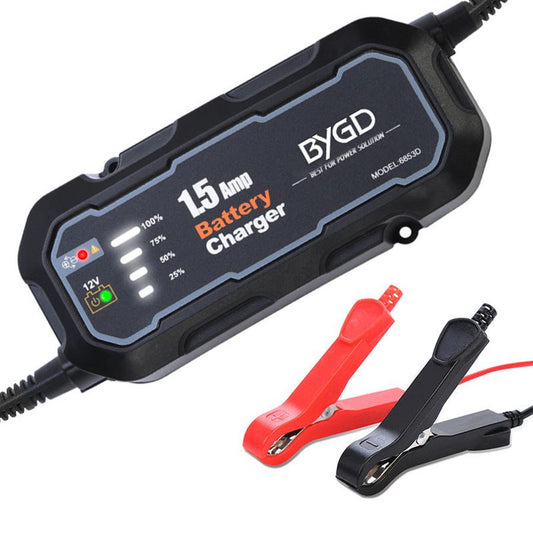 JMT-060362 12V Intelligent Battery Charger for Cars and Motorcycles - 1500mA Lead-Acid Repair Charger