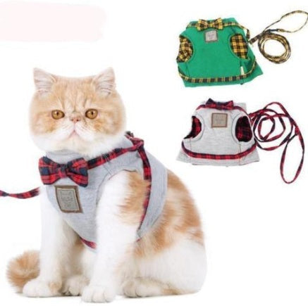 JMT-060362 Kitty Cat Harness with Leash - Comfortable Knitted Fabric & Cotton Cloth - Multiple Sizes Available