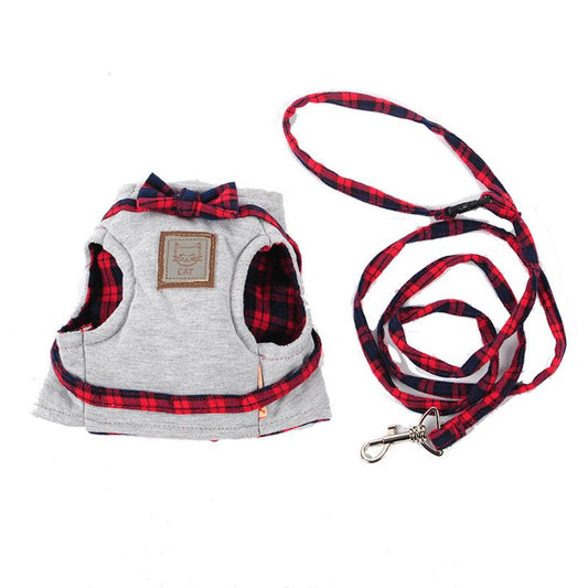 JMT-060362 Kitty Cat Harness with Leash - Comfortable Knitted Fabric & Cotton Cloth - Multiple Sizes Available