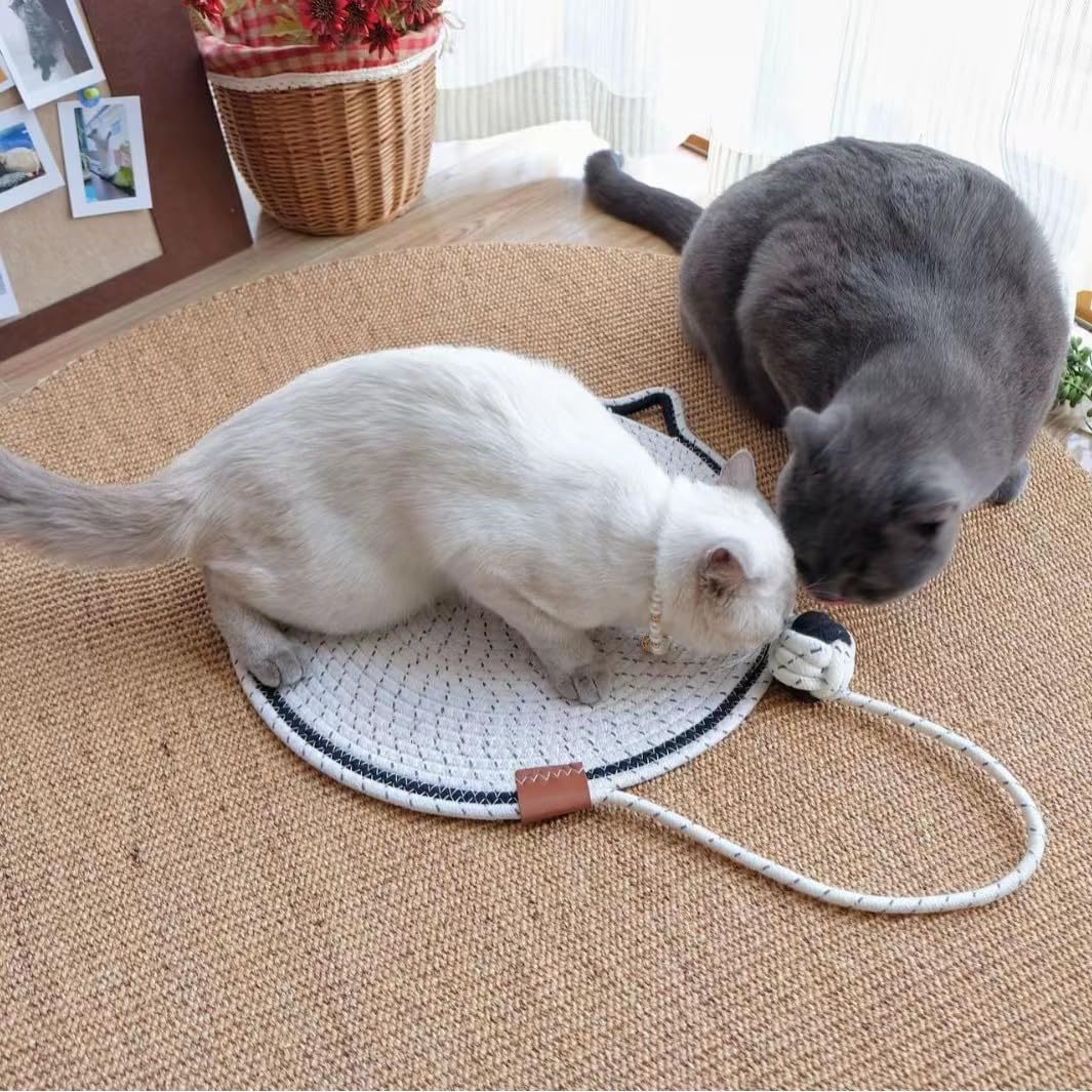 JMT-060490 Braided Cotton Rope Cat Scratching Mat with Integrated Toy Ball - Washable & Durable Design for Furniture Protection