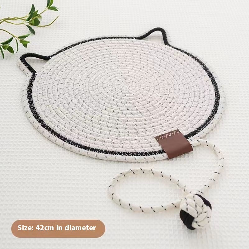 JMT-060490 Braided Cotton Rope Cat Scratching Mat with Integrated Toy Ball - Washable & Durable Design for Furniture Protection