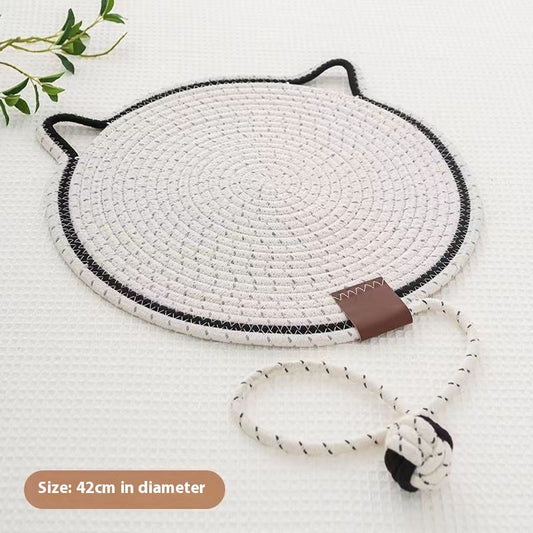 JMT-060490 Braided Cotton Rope Cat Scratching Mat with Integrated Toy Ball - Washable & Durable Design for Furniture Protection