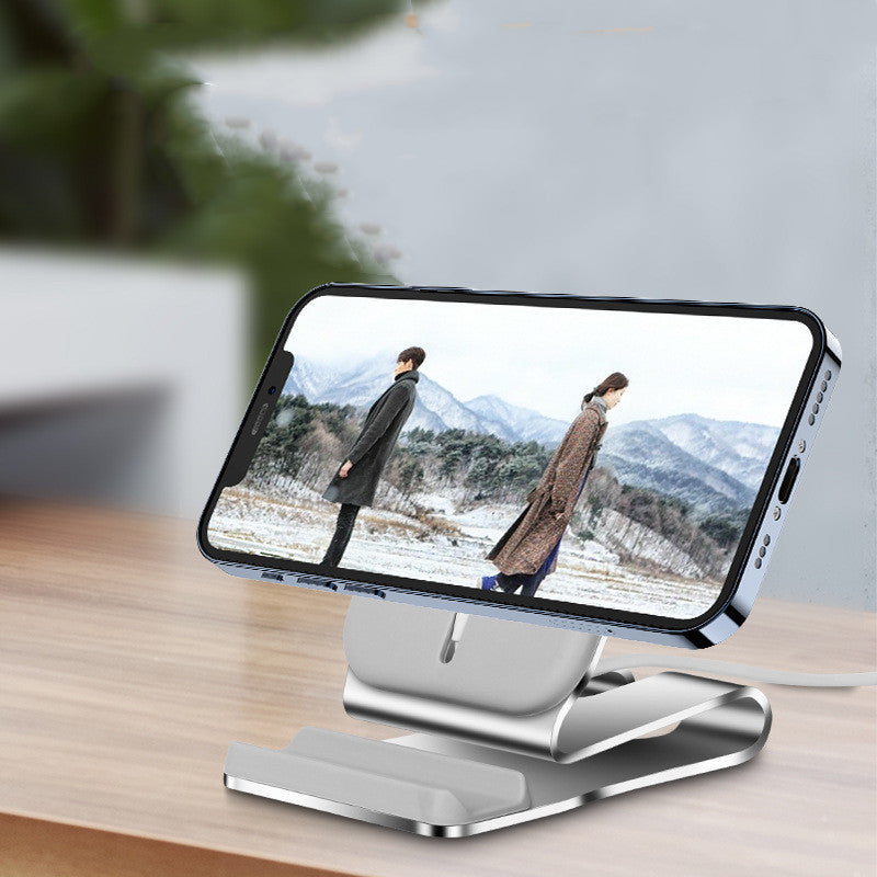 JMT-060874 Magnetic Wireless Charging Desktop Phone Holder for iPhone 12 Series - Silver Silicone & Aluminum Alloy