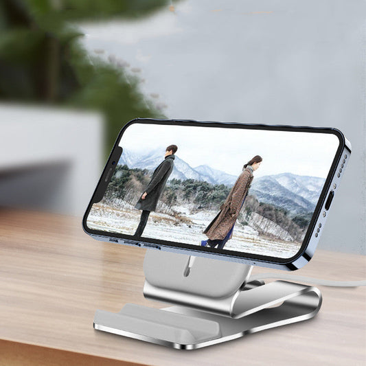 JMT-060874 Magnetic Wireless Charging Desktop Phone Holder for iPhone 12 Series - Silver Silicone & Aluminum Alloy