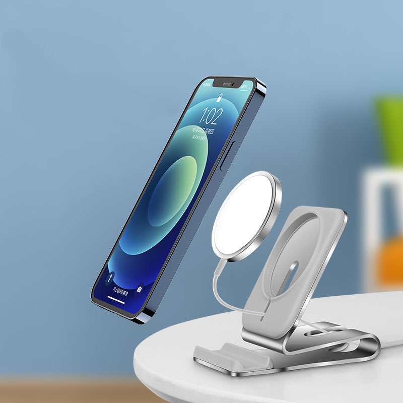 JMT-060874 Magnetic Wireless Charging Desktop Phone Holder for iPhone 12 Series - Silver Silicone & Aluminum Alloy