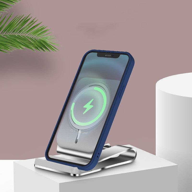 JMT-060874 Magnetic Wireless Charging Desktop Phone Holder for iPhone 12 Series - Silver Silicone & Aluminum Alloy