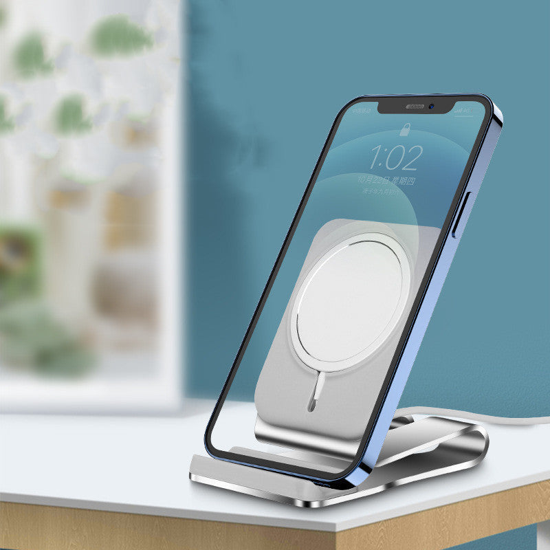 JMT-060874 Magnetic Wireless Charging Desktop Phone Holder for iPhone 12 Series - Silver Silicone & Aluminum Alloy