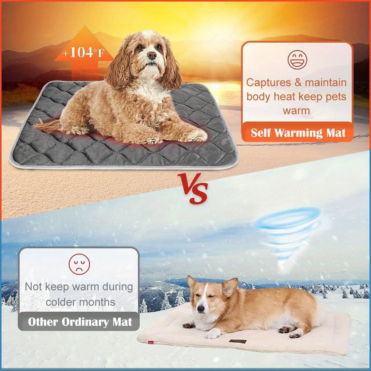 JMT-062154 Self-Heating Non-Slip Pet Mat for Dogs and Cats - Warm Thermal Blanket for Indoor and Outdoor Use, Washable & Durable