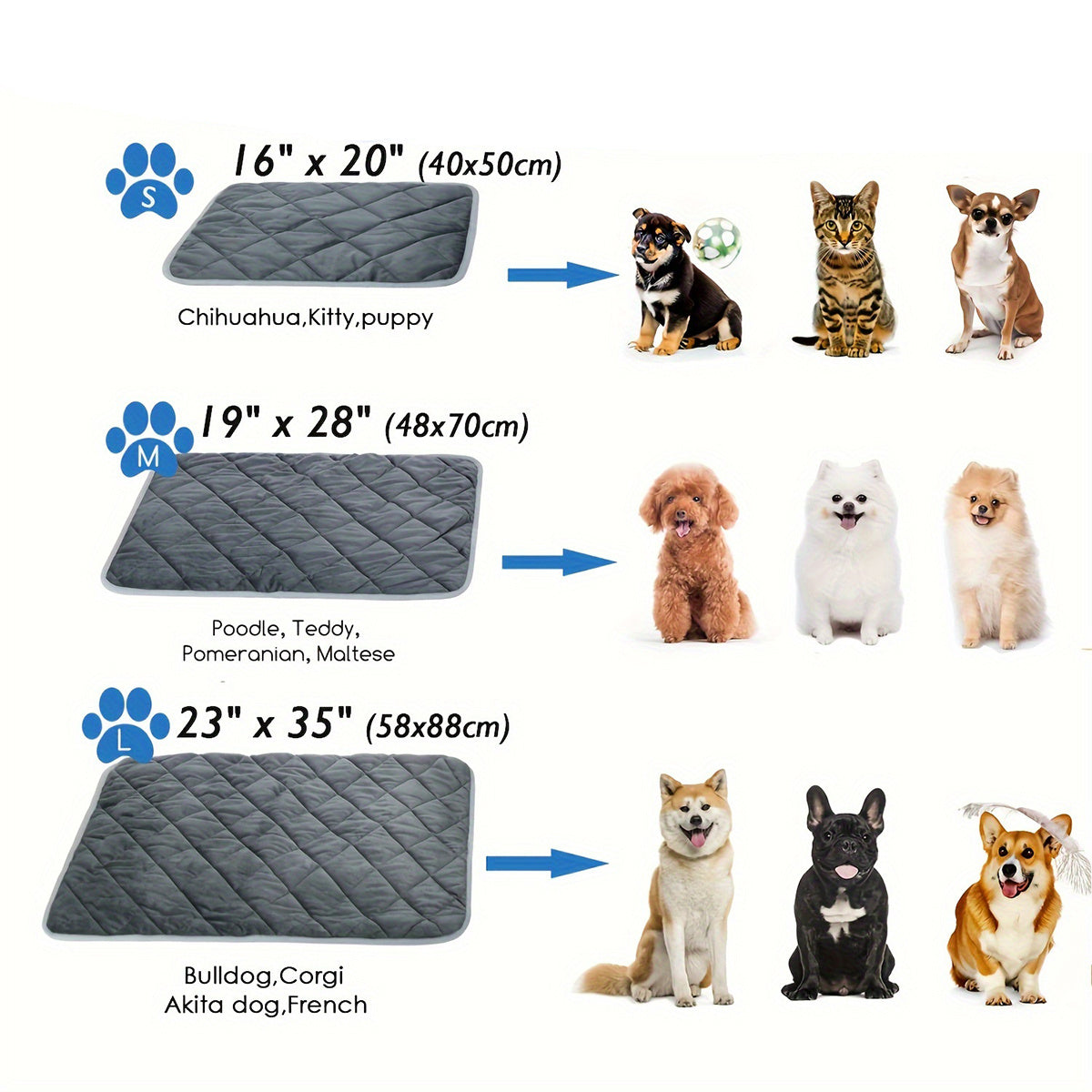 JMT-062154 Self-Heating Non-Slip Pet Mat for Dogs and Cats - Warm Thermal Blanket for Indoor and Outdoor Use, Washable & Durable