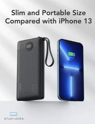 JMT-062346 10000mAh Portable Power Bank with Built-in Cables and LED Display, Charges 5 Devices Simultaneously